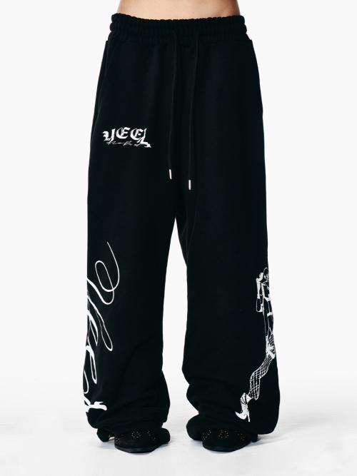 COWGIRL PRINT WIDE SWEATPANTS BLACK