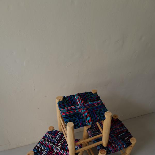 Morocco Fabric Cross Wood Stool