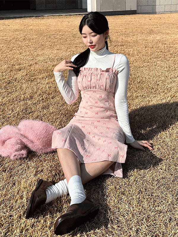 [당일출고/겨울원피스/2color]마시멜로 리본 뷔스티에 롱원피스/크리스마스 니트원피스  나시원피스 여행룩 바캉스룩 연말원피스 셔츠원피스 셔링원피스 y2k 후드원피스 코듀로이원피스 스웨이드원피스 기모원피스 비치원피스 트위드원피스 플라워원피스 플로럴원피스
