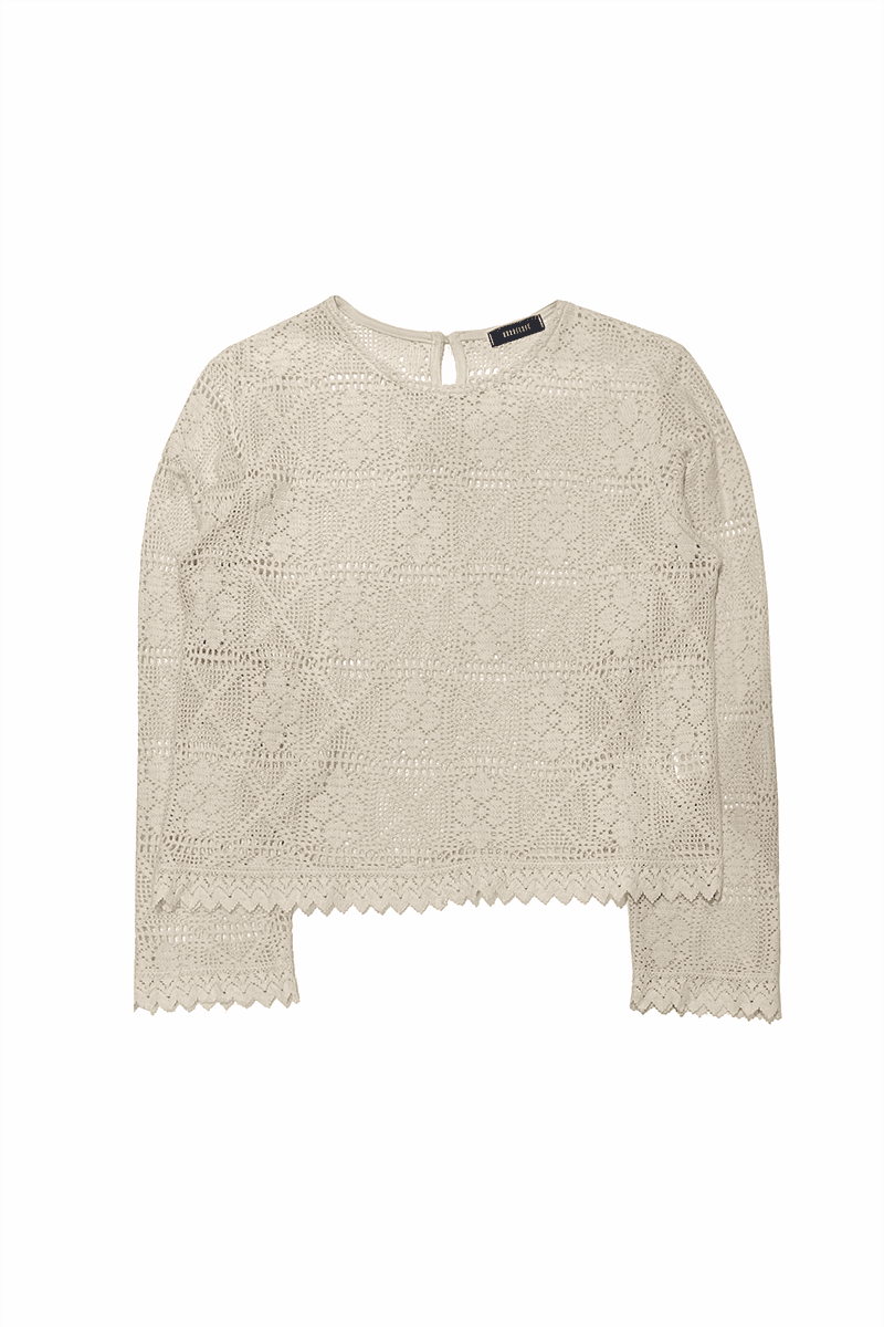 [50%][리퍼브]Crochet Lace Blouse Tee (Beige)