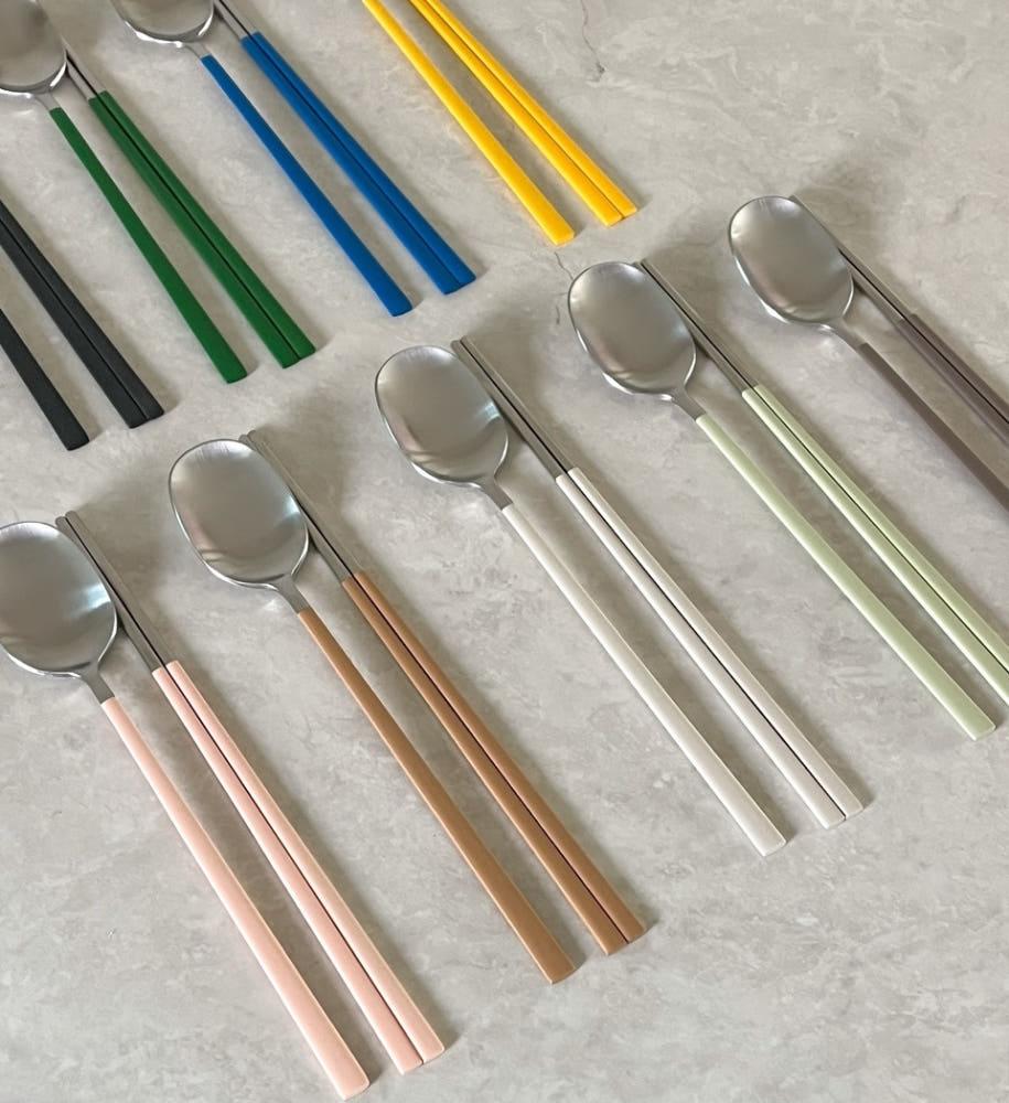 (멜로즈 한식 수저 세트) 플레이팅 커트러리 세트 신혼집 부부 스텐 자취생 집들이 선물