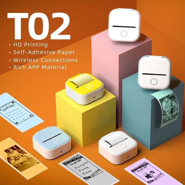 Phomemo T02 Mini Portable Printer Thermal Printing 53mm Sticker Wireless Inkless Mini Pocket Printer Self-adhesive Label Printer