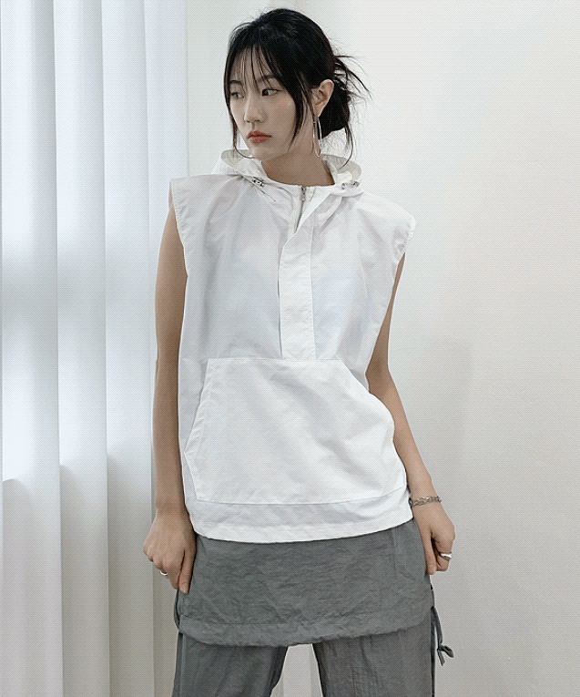 [y2k]아노락조끼 반집업바람막이 고프코어 2colors 골프 바람막이 후드조끼 윈드브레이크 나일론