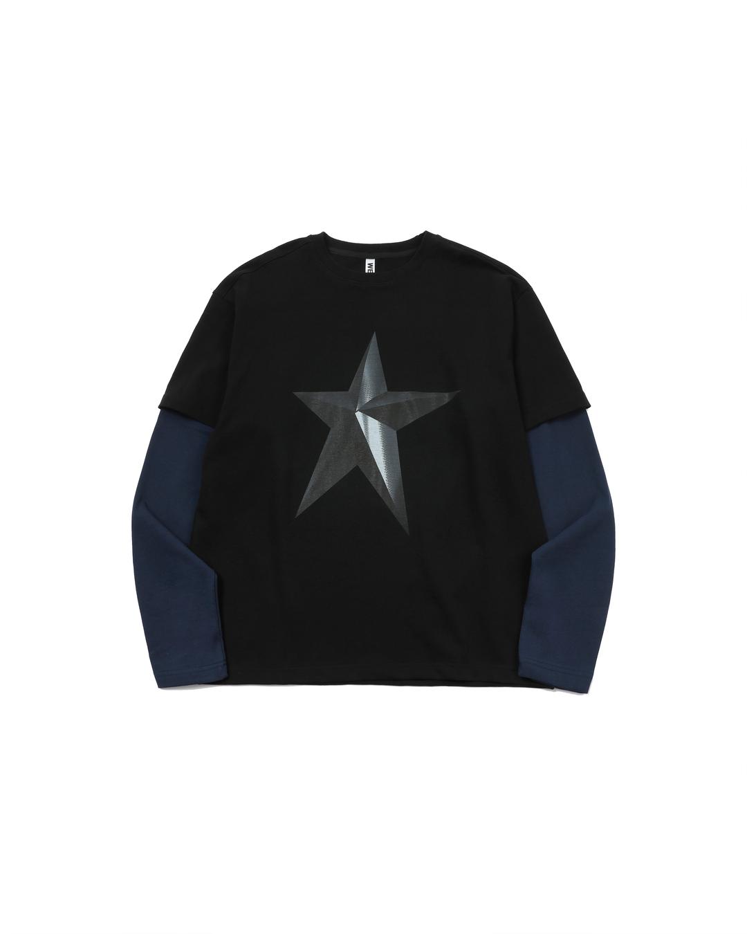 STAR PRINTED LAYERED TEE(BLACK/NAVY)