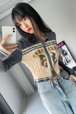 patch cable crop knit zip-up (2colors)