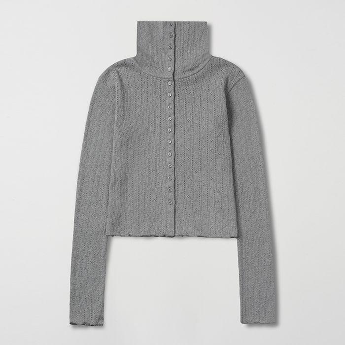 High-neck Cotton Top (Melange Gray)