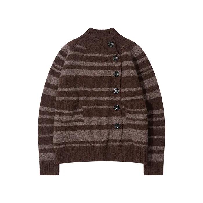STRIPE KNIT ZIPUP (BROWN)