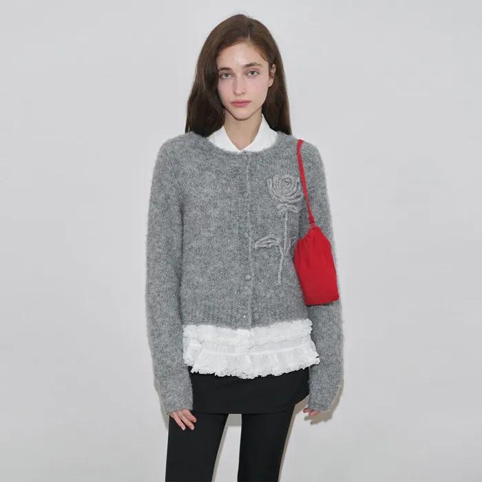 Rose Flower Cardigan (Melange Grey)
