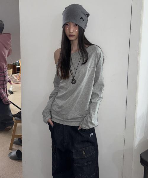 송이송이X탄산 원숄더 아일렛 롱슬리브 (그레이)