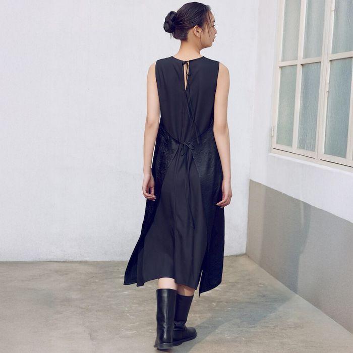 Layered Silky Long Dress  Black (KE4871M055)