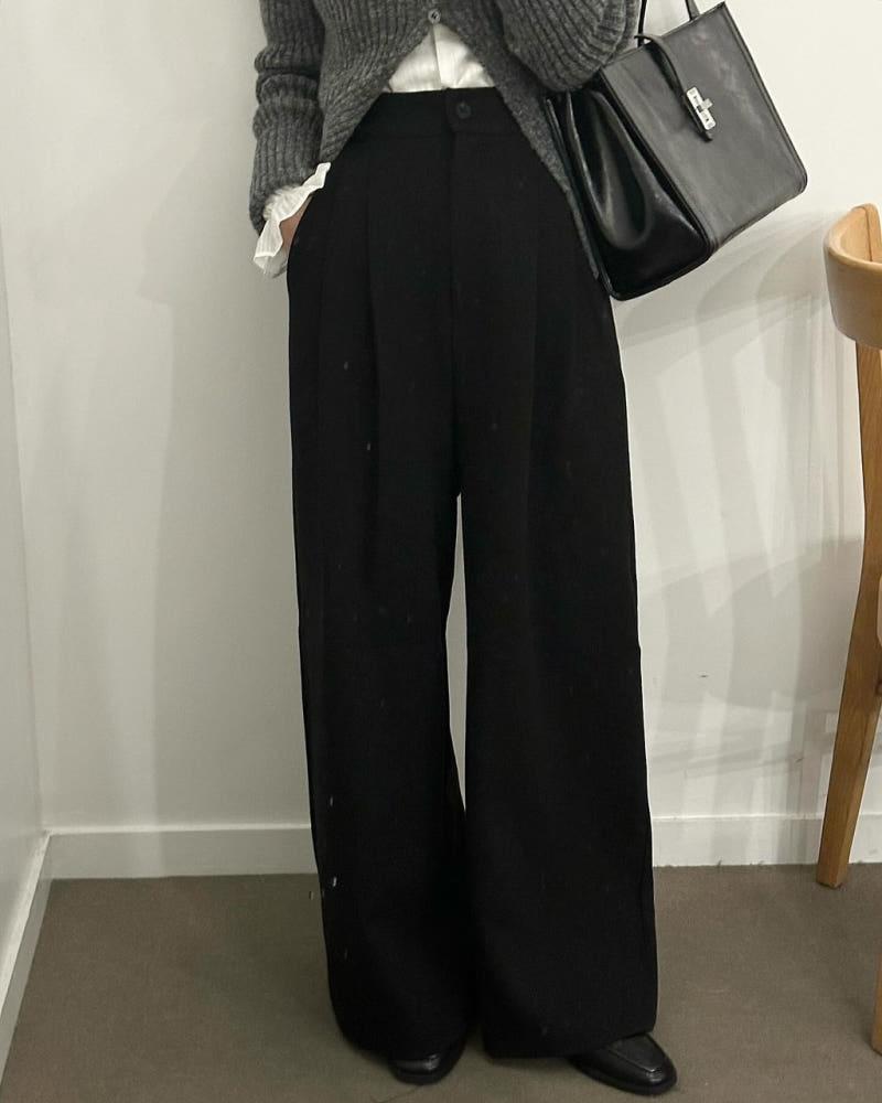 프뎀 여성 하이웨스트 핀턱 롱 와이드 슬랙스