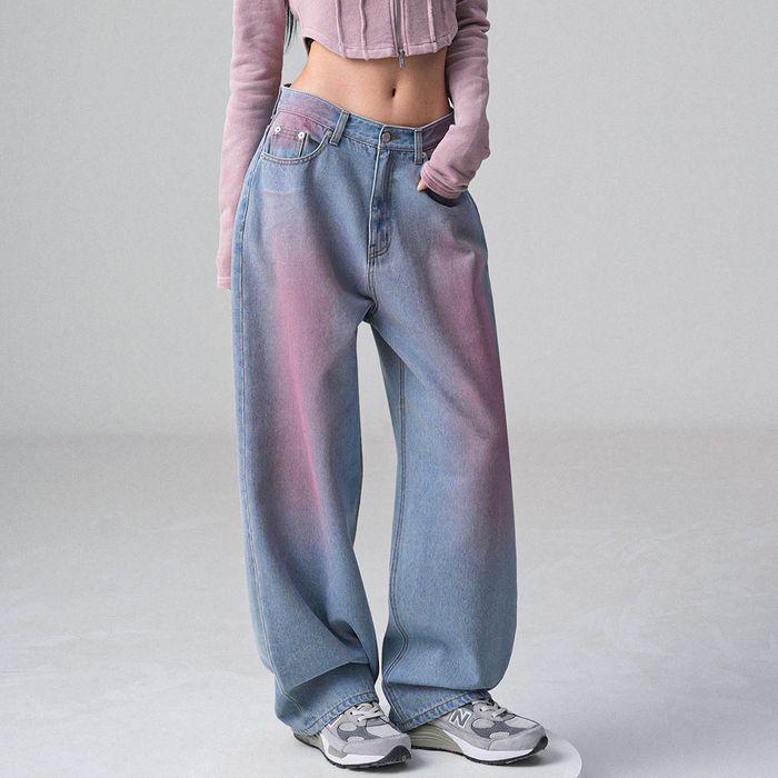 POP Pink Brush Denim Pants LIGHT BLUE