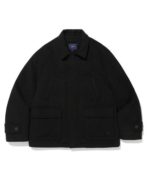 WOOL BALMACAAN HALF COAT BLACK