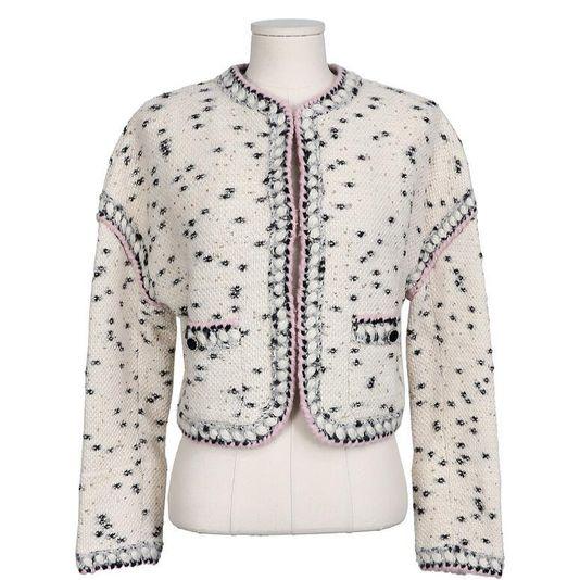 샤넬 캐시미어 니트 재킷 에크루 블랙 골드 핑크 38 72921