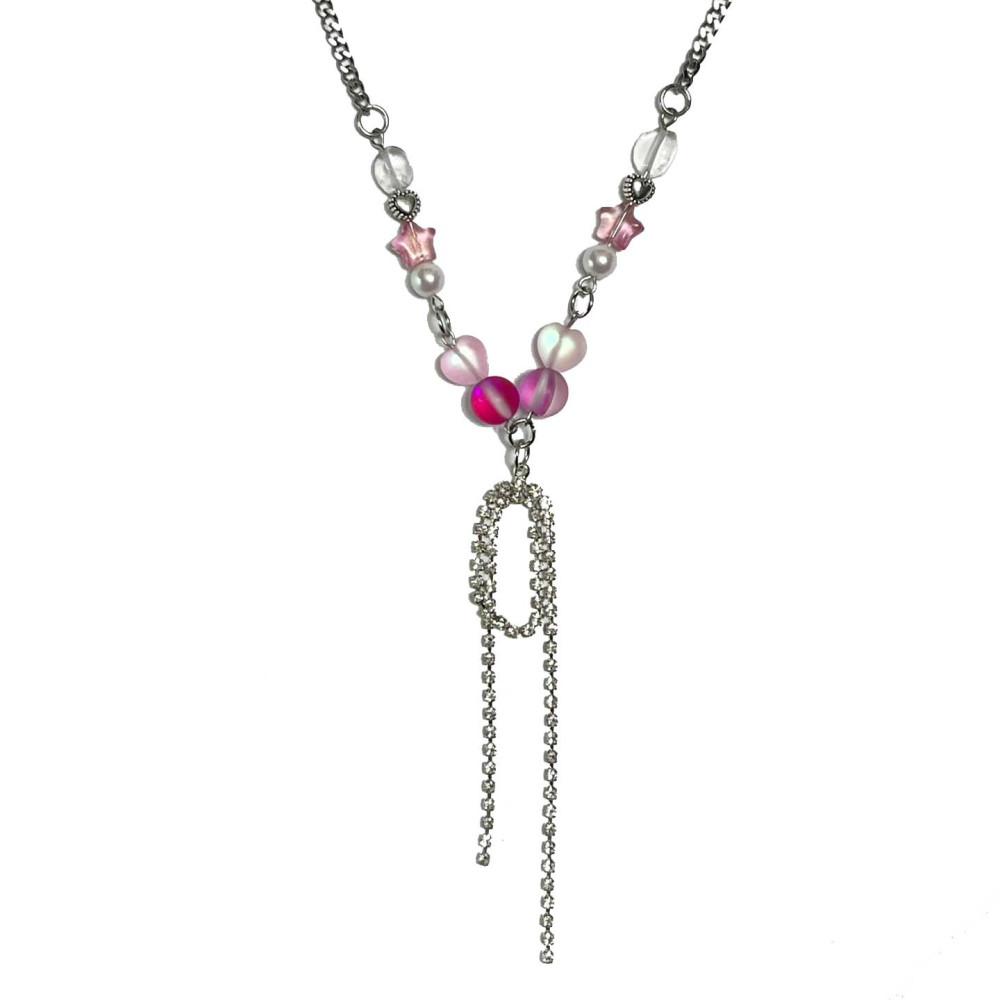 MADE peach Necklace / 핑크목걸이 키치 유니크 원석 비즈 러블리 큐빅