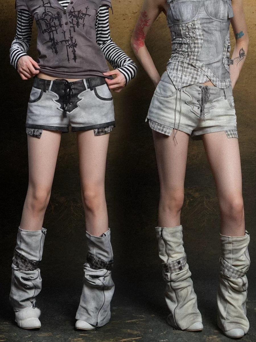 ARIADNAw PU low waist shorts & leg warmers