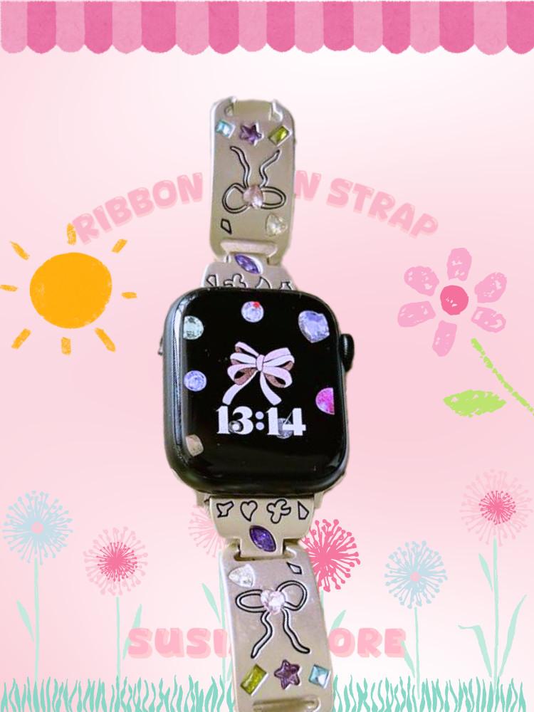 수심 Ribbon Noon Strap(2 color) 리본 보석 애플워치 스트랩 줄 메탈