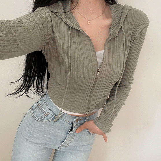 [날씬해보이는핏!] 투웨이 지퍼 슬림 크롭 후드 집업 점퍼 (4col)