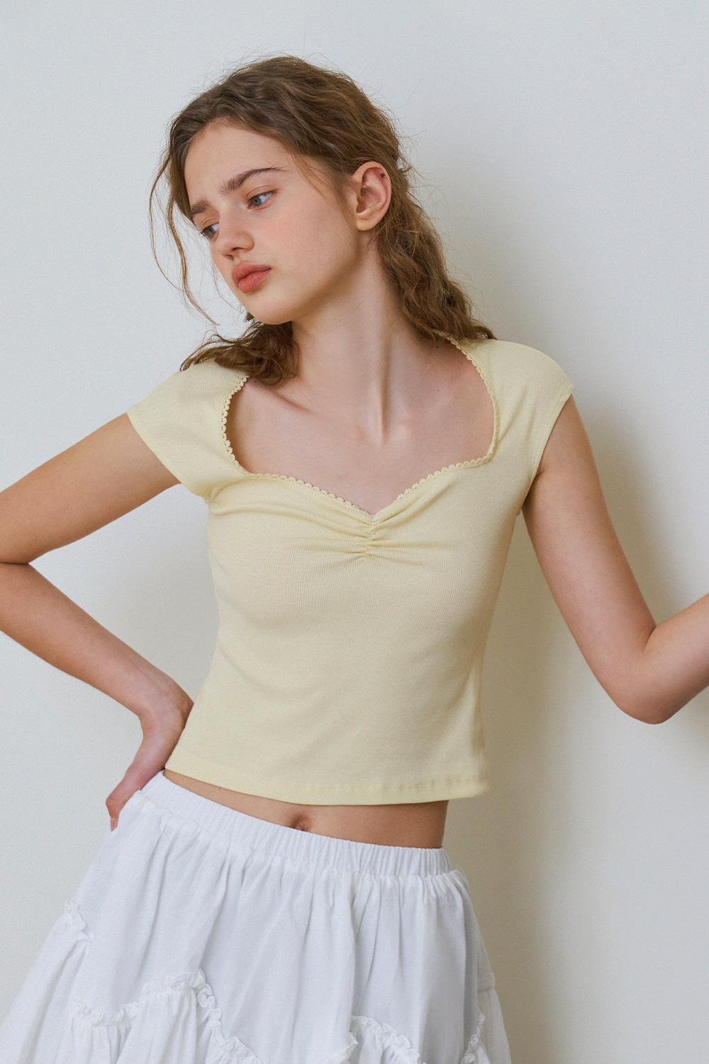 Heart shirring t-shirt_yellow