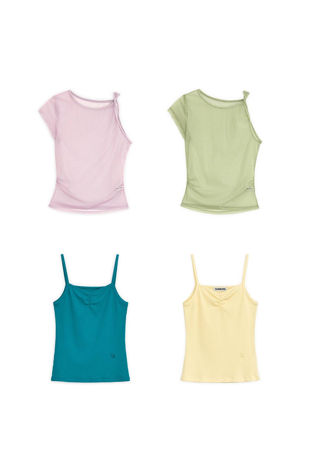 Unbalance Mesh T-shirt & Shirring Sleeveless Top, SET UP