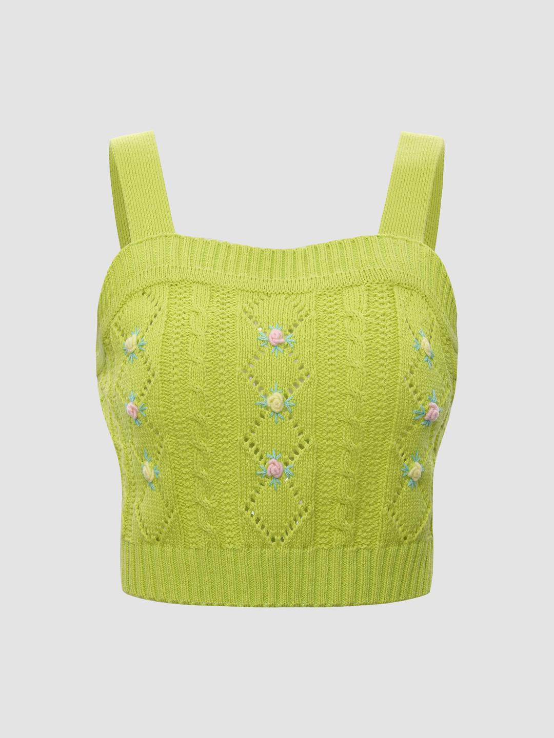 Flower Embroidery Knit Tank Top