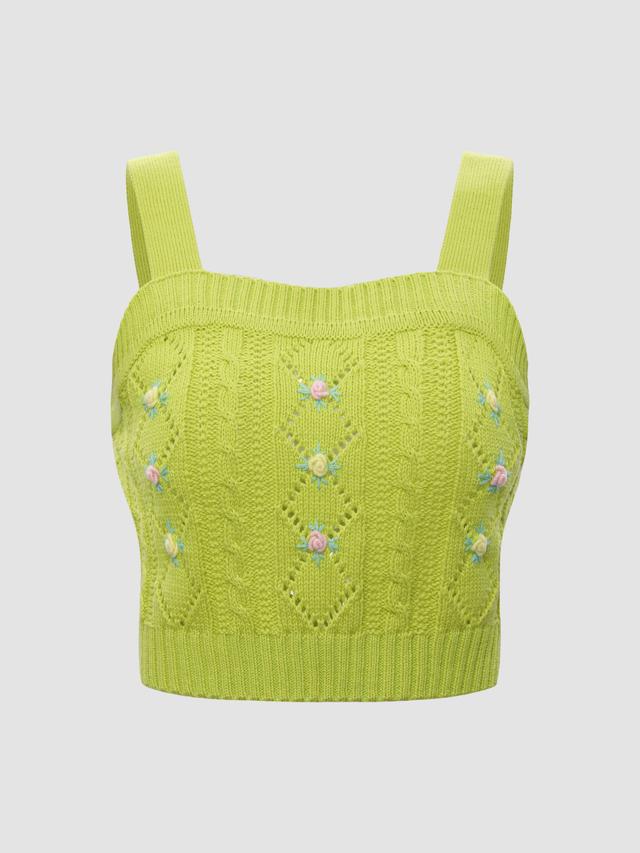 Flower Embroidery Knit Tank Top