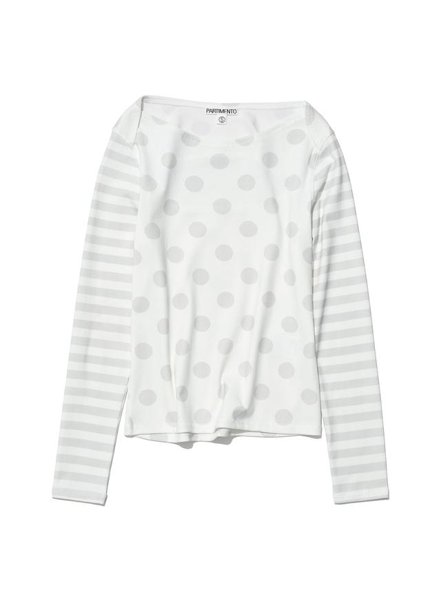 [WOMEN] DOT STRIPE ALL-OVER PRINTED LONG SLEEVE TEE_WHITE