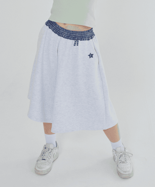 CHECK BANDING BERMUDA PANTS - LIGHT GRAY