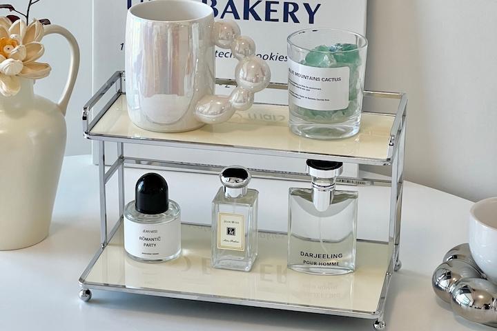 2colors 모듈 2단 실버 프레임 아크릴 선반 화장품 향수 악세사리 진열대