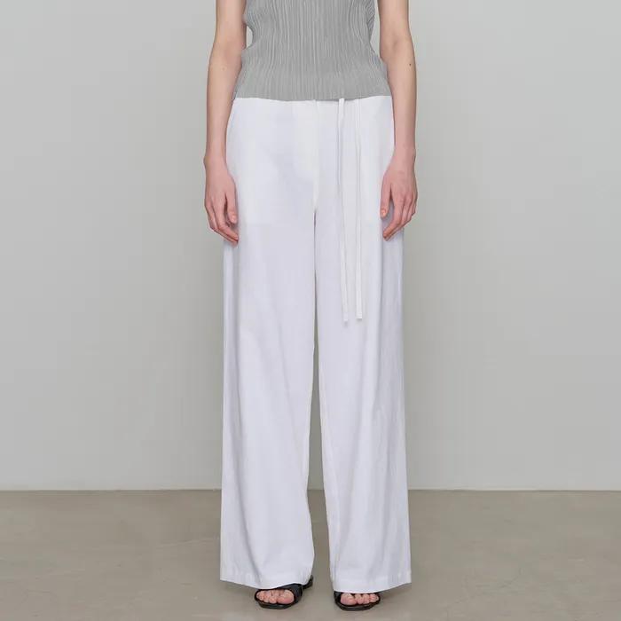 Linen Wide Strap Pants - White