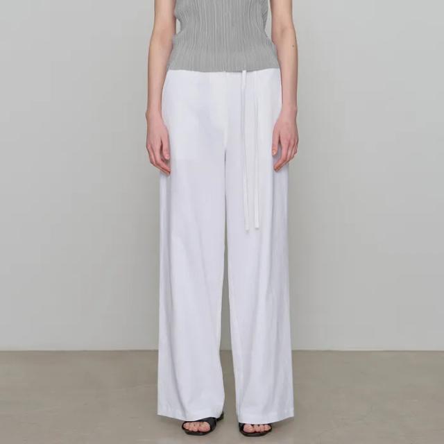 Linen Wide Strap Pants - White