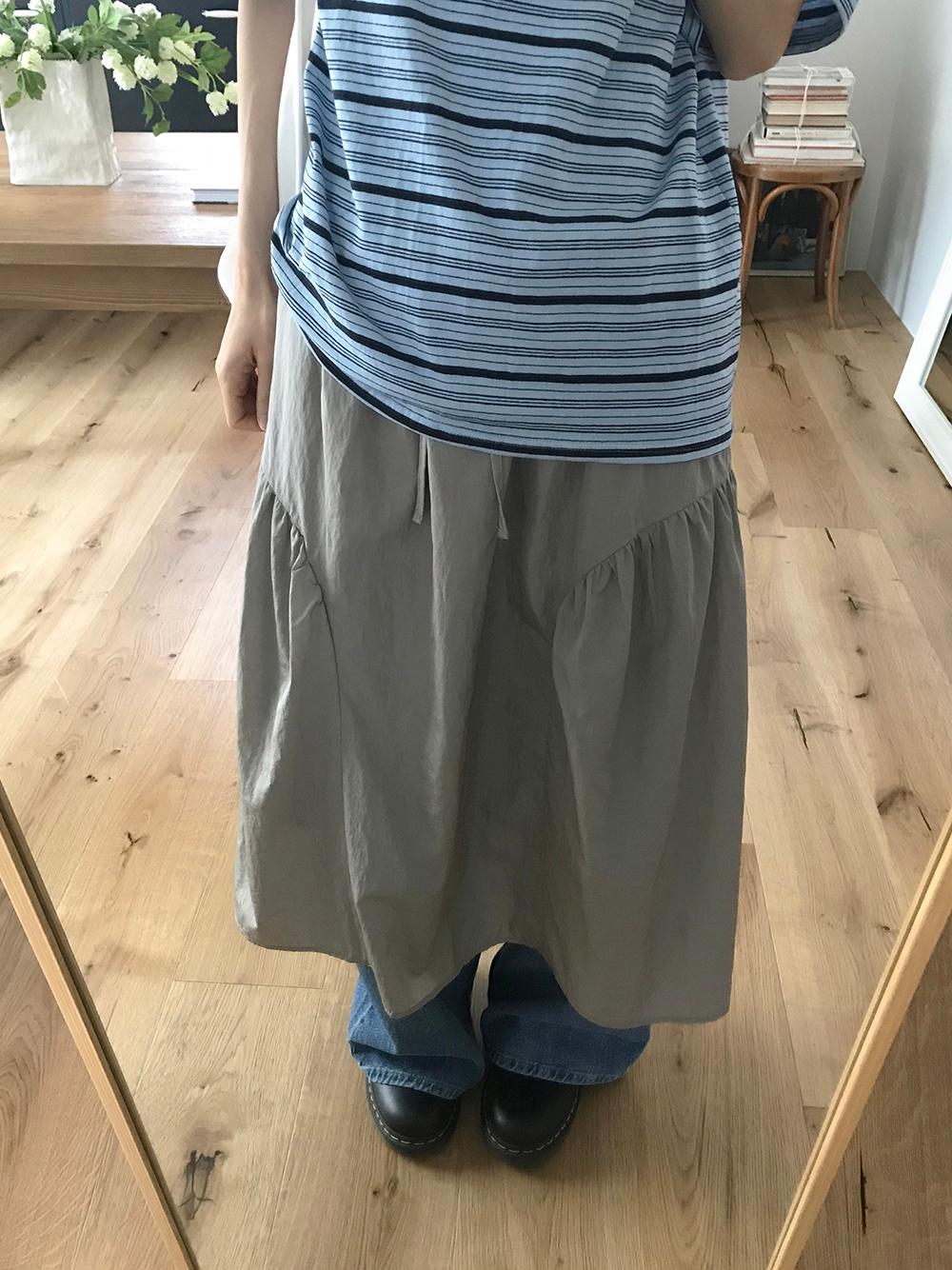 NYLON SHIRRING SKIRT (2COLORS)