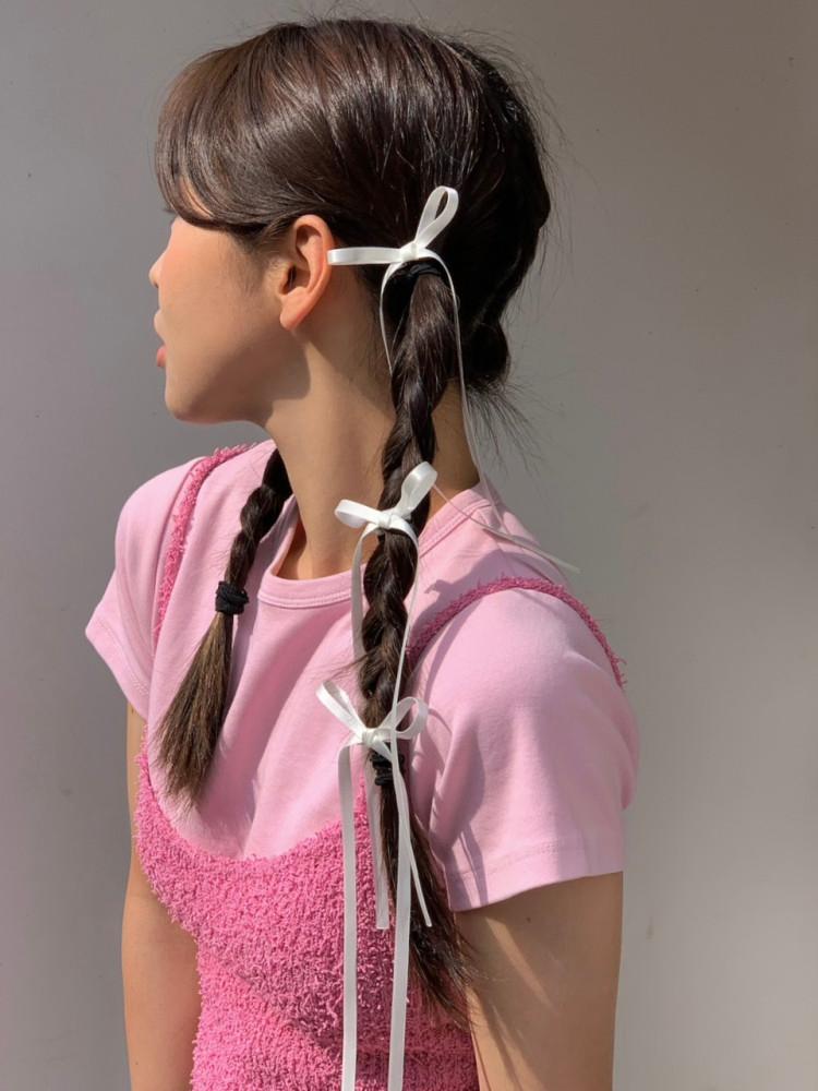 롱롱 3개 1쌍 미니 새틴 리본 머리 집게핀 포인트 헤어핀 키치 소녀 제니