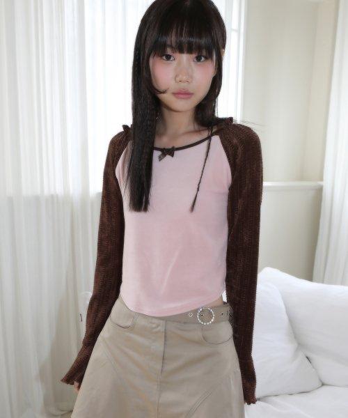 스판 벨벳 래글런 탑 핑크