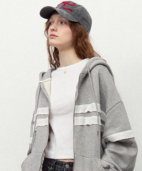 TORCHON RIBBON LACE OVERSIZED HOODIE MELANGE GREY