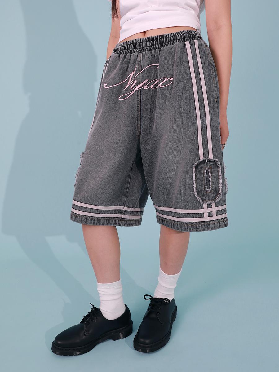 BASKETBALL DENIM HALF PANTS GRAY