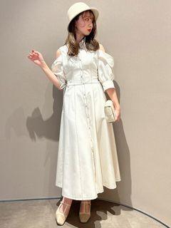 オープンショルダーデニムステッチワンピース