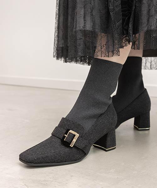 バックルベルトニットドッキングブーツ