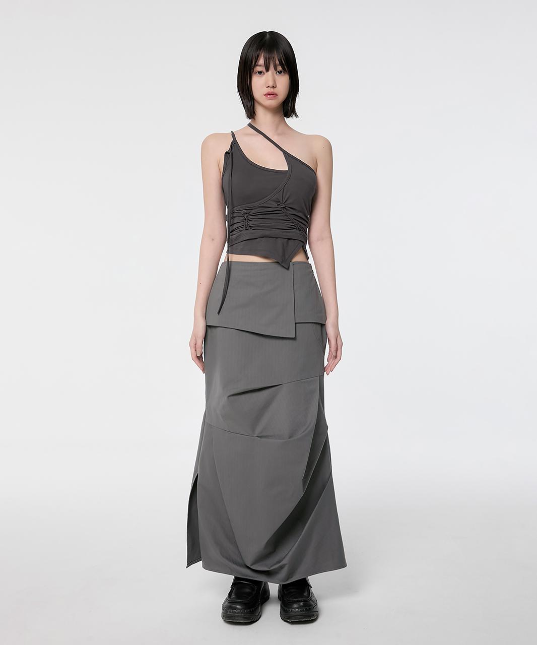 Drape Layered Maxi Skirt (FL-238_Gray)