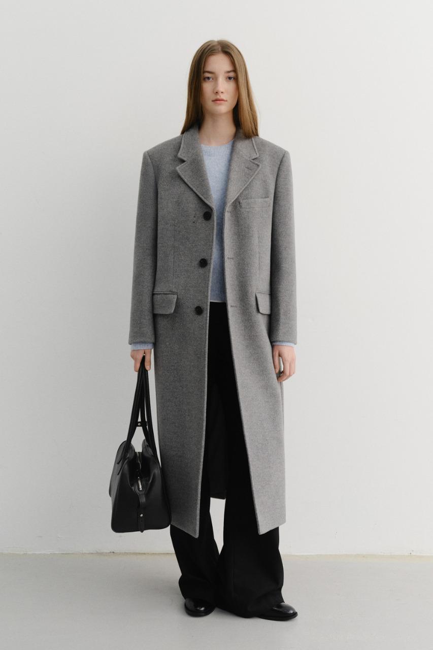 UNISEX 2-WAY 3 BUTTON CASHMERE COAT MELANGE GREY