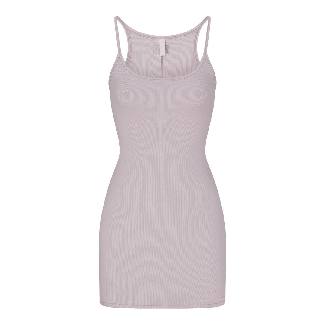 COTTON RIB MINI CAMI DRESS | OYSTER