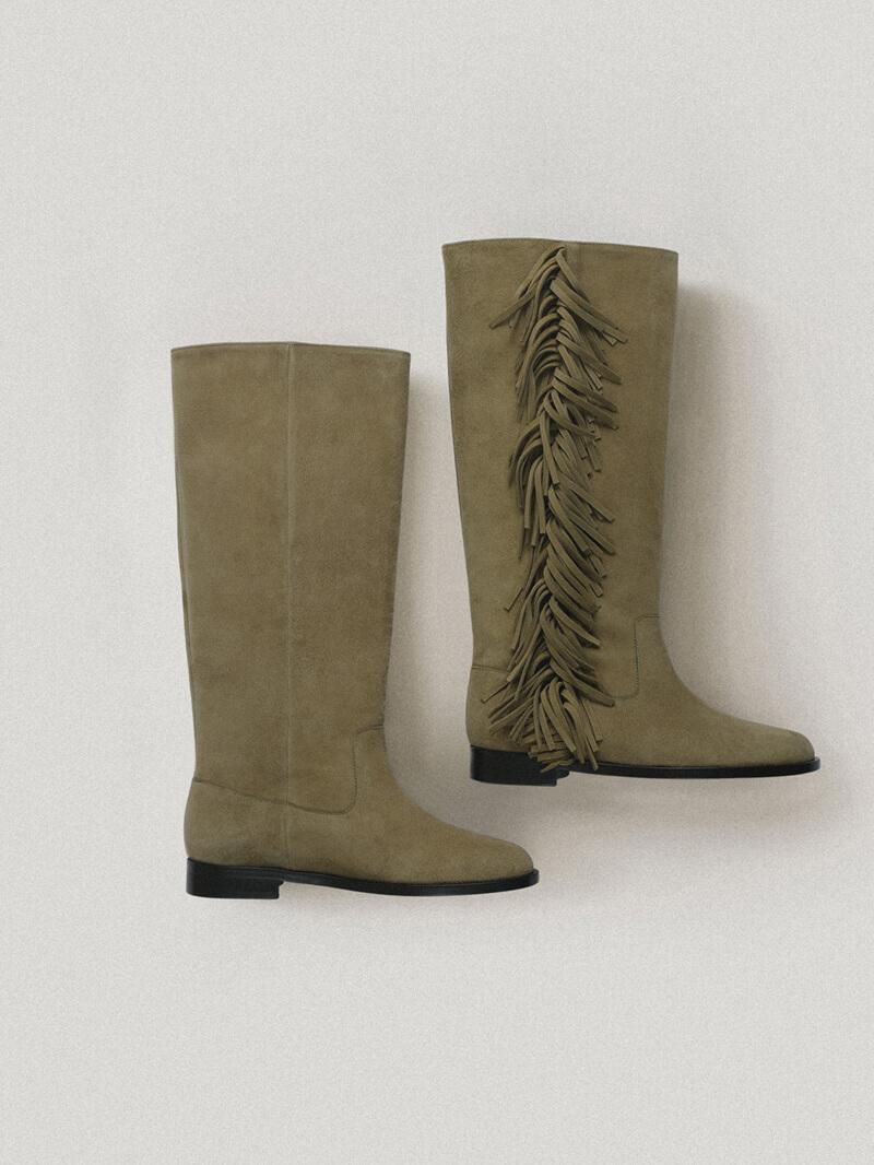 Holmes Fringe Knee Boots Olive