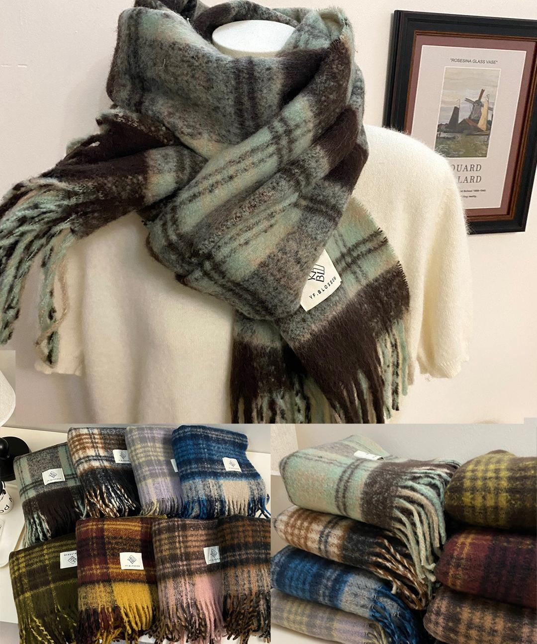 더달콤 앙고라 뮤트체크머플러 - 뮤트톤 커플목도리 체크목도리 바라클라바 폭닥 빅머플러 큰목도리 숄 부드러운목도리 코트목도리 여성머플러 여자목도리 가을겨울 코트코디 따뜻한 방한 겨울소품