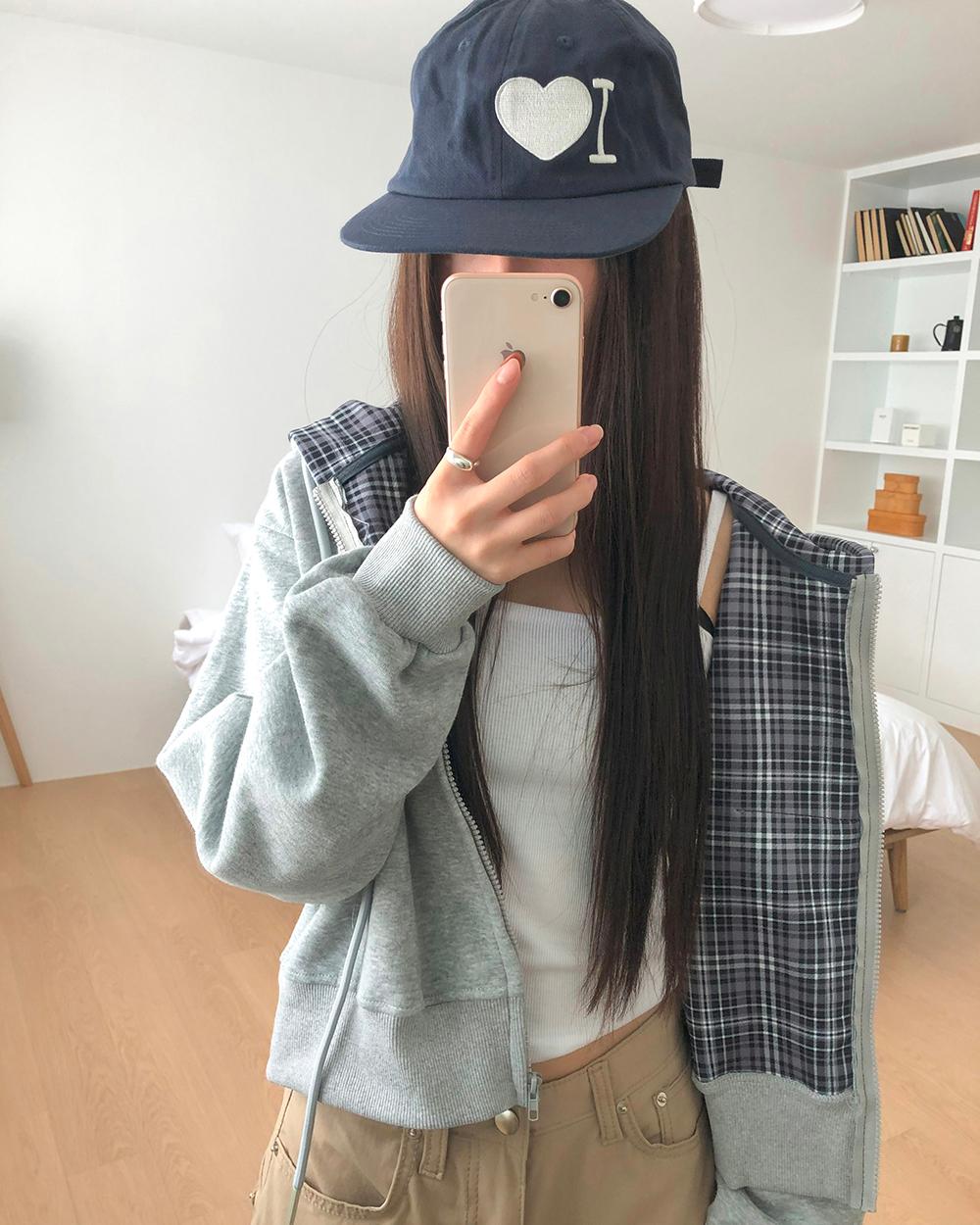 원더원더 [5color/아방핏💕] 므치 체크 배색 긴팔 후드 집업