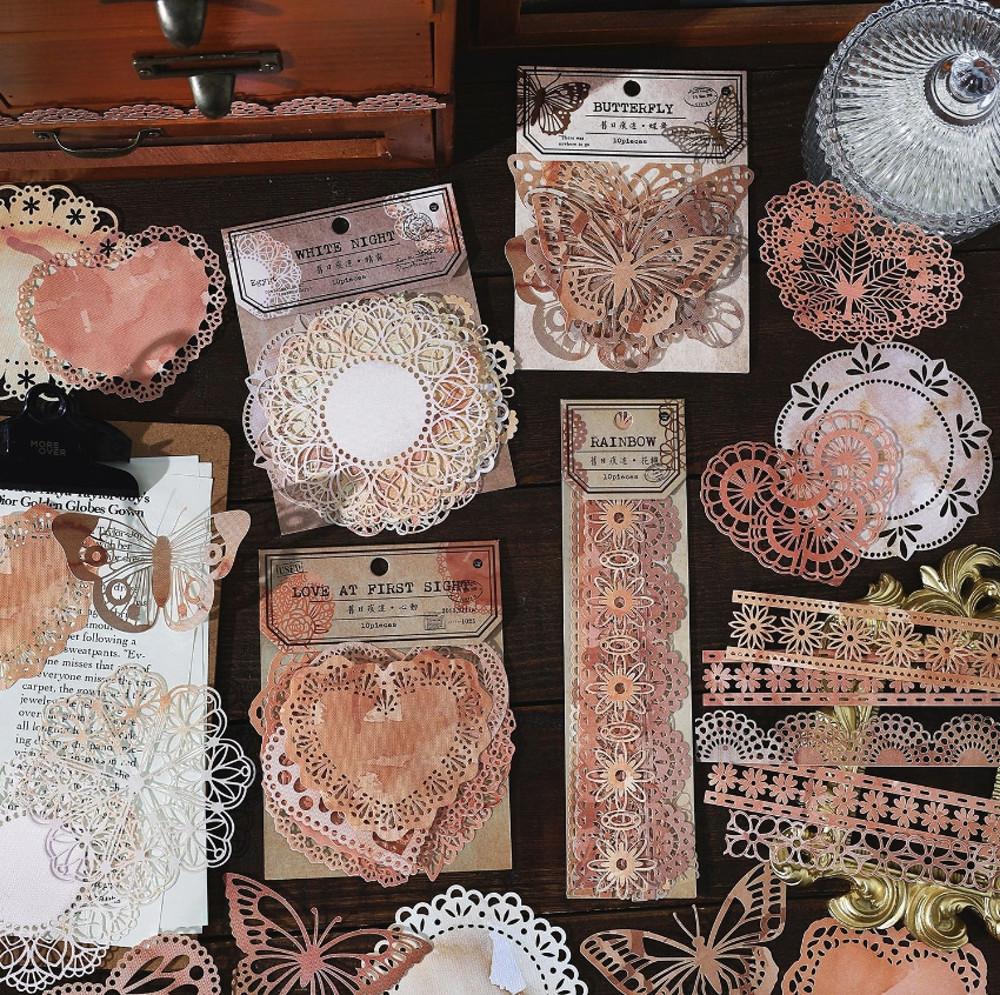 커피얼룩 도일리 페이퍼 하트 빈티지 다꾸 소재지 배경지 10매