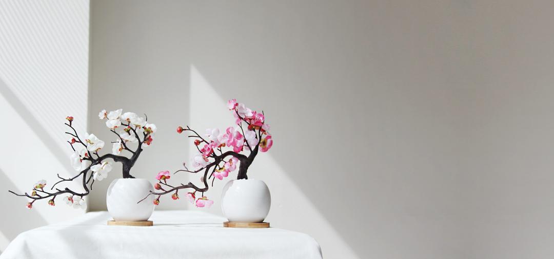 매화조화 미니 둥근 달항아리 화분세트