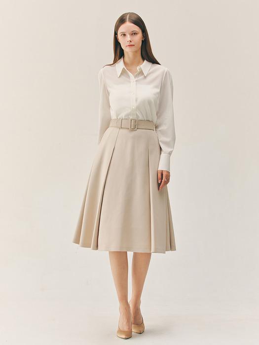 MARISSA Tuck detailed midi skirt (Cream/Light beige)