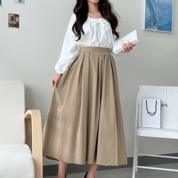 🧡포근🧡 웜코튼 핀턱 플리츠 롱스커트 /플리츠스커트/카고스커트/청치마/플레어스커트/핀턱스커트/a라인스커트/샤스커트/밴딩스커트/머메이드스커트/청치마/하객룩/코튼스커트/출근룩