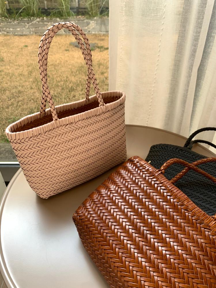 [아이메르]천연소가죽 드래곤백/핸드메이드 가죽 위빙 미들 미니 라탄백 데일리가방