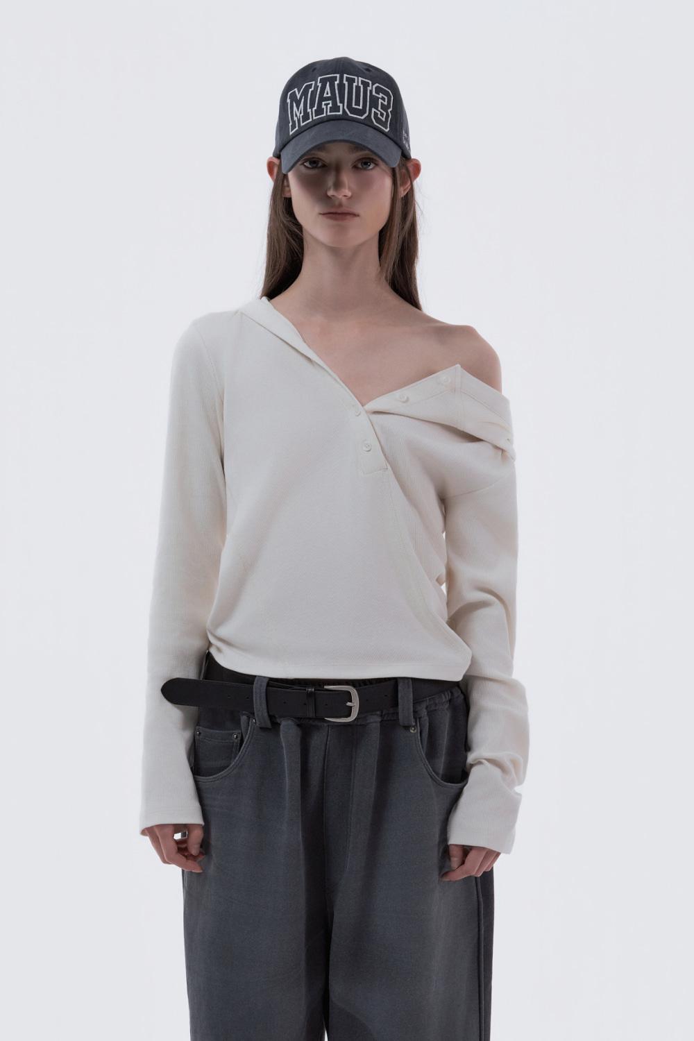 Half Open Hooded Top - Cream